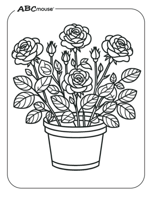 Free printable rose in a pot coloring page for kids from ABCmouse.com. 