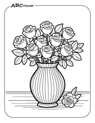 Free printable roses in a vase coloring page for kids from ABCmouse.com. 