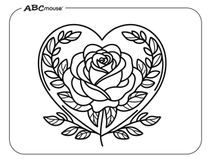 Free printable rose in a heart coloring page for kids from ABCmouse.com. 