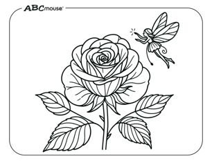 Free printable rose with fairy coloring page for kids from ABCmouse.com. 