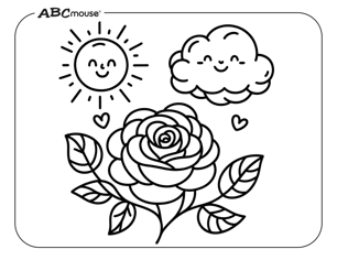 Free printable rose with sunshine coloring page for kids from ABCmouse.com. 