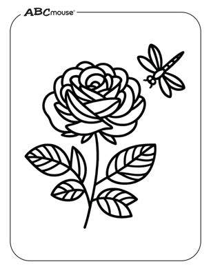 Free printable rose with dragon fly coloring page for kids from ABCmouse.com. 