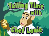 An icon for the Telling Time with Chef Louie game on ABCmouse.com. 