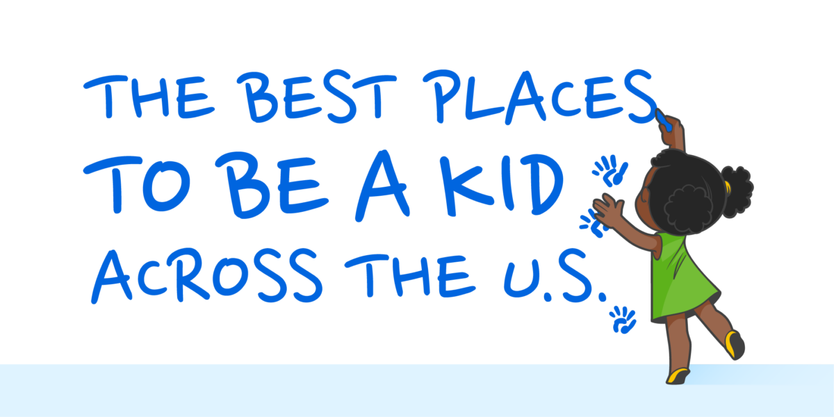 A header image for a blog that shows the best U.S. states to be a kid
