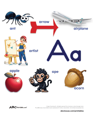 Free printable letter a words colorful illustrations. 