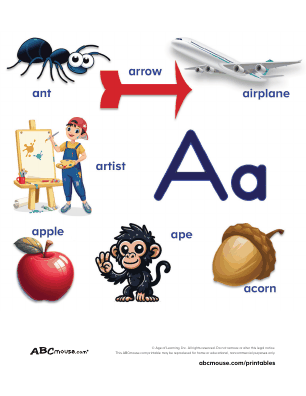 Free printable chart of words that start with the letter A from ABCmouse.com. 