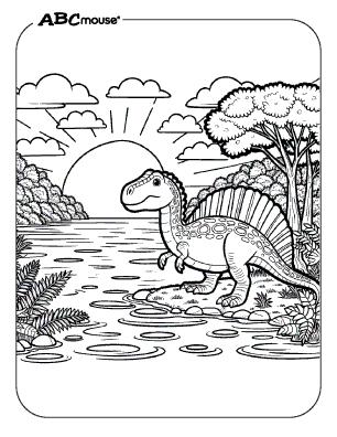 Free printable Spinosaurus in the sunset coloring page for kids from ABCmouse.com. 