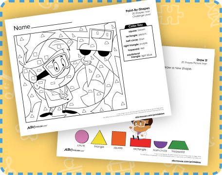 Free printable 2 D shape worksheets for kids from ABCmouse.com. 