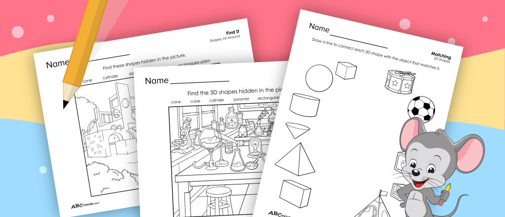 Free printable 3D shape worksheets from ABCmouse.com. 