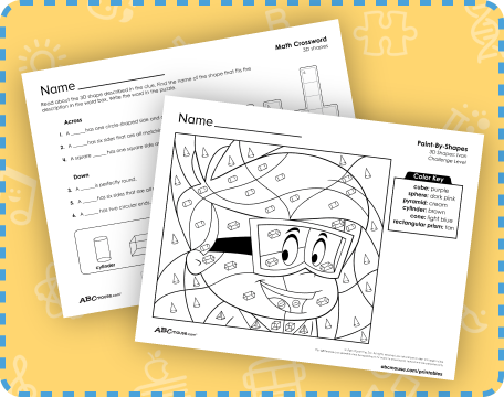 Free printable 3D shape worksheets from ABCmouse.com. 