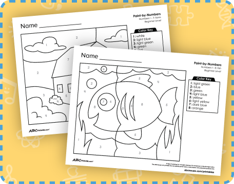 Free printable color by number worksheets for preschool children. 