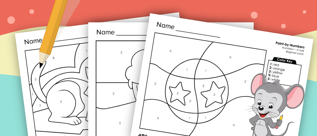 Free printable color by number worksheets for preschool children. 