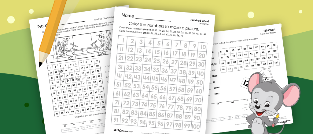 Free printable hundred chart worksheet from ABCmouse.com. 