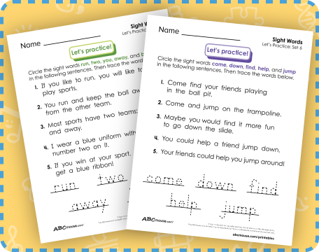 PreK Sight Words Worksheets