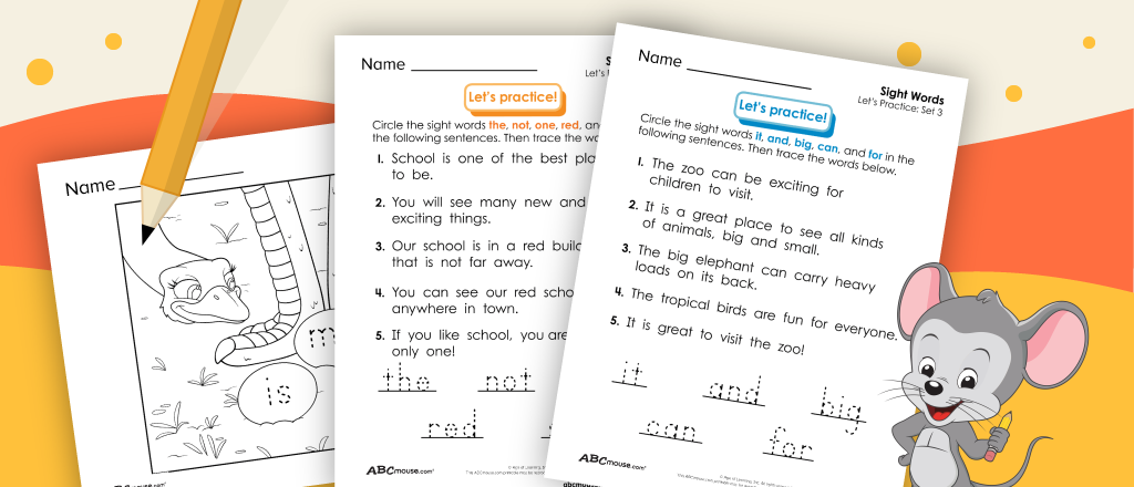 Free printable Pre-K Sight word worksheets for kids from ABCmouse.com. 