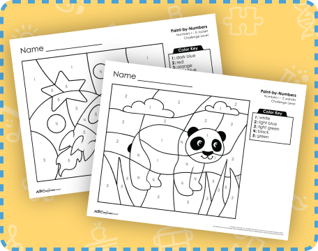 Free printable color by number worksheets for kindergarten children from ABCmouse.com. 