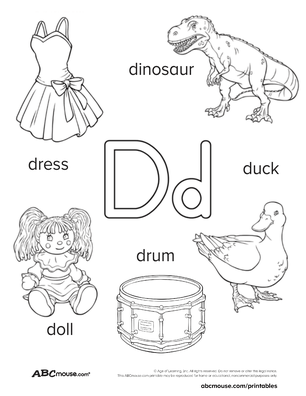 Free printable letter d black and white coloring sheet. 