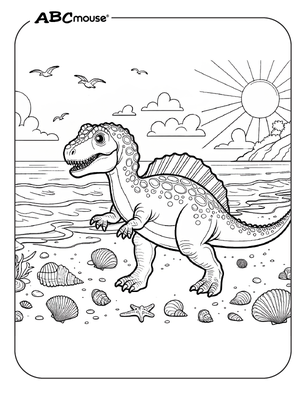 Free printable Spinosaurus on the beach coloring page for kids from ABCmouse.com. 