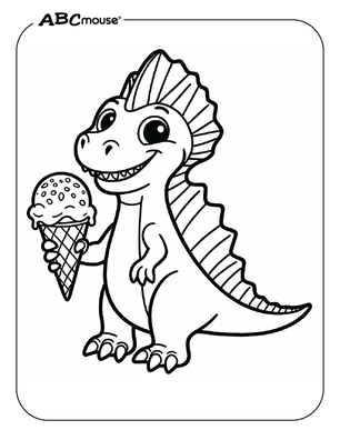 Free printable Spinosaurus eating ice-cream coloring page for kids from ABCmouse.com. 