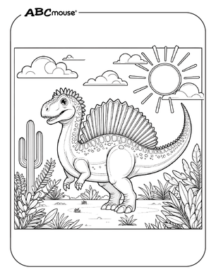 Free printable Spinosaurus in the desert coloring page for kids from ABCmouse.com. 