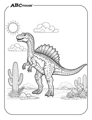Free printable Spinosaurus in the desert coloring page for kids from ABCmouse.com. 