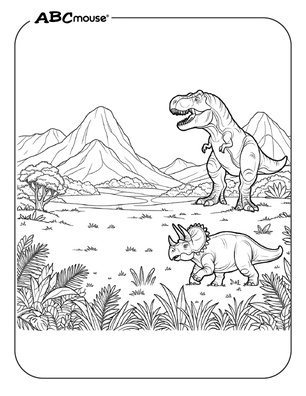 Free printable Tyrannosaurus Rex dinosaur coloring pages for kids from ABCmouse.com. 