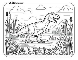 Free printable Tyrannosaurus Rex dinosaur coloring pages for kids from ABCmouse.com. 