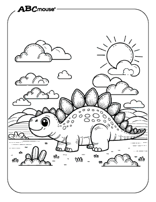 Free printable cute happy Stegosaurus Dinosaur Coloring Page for kids. 