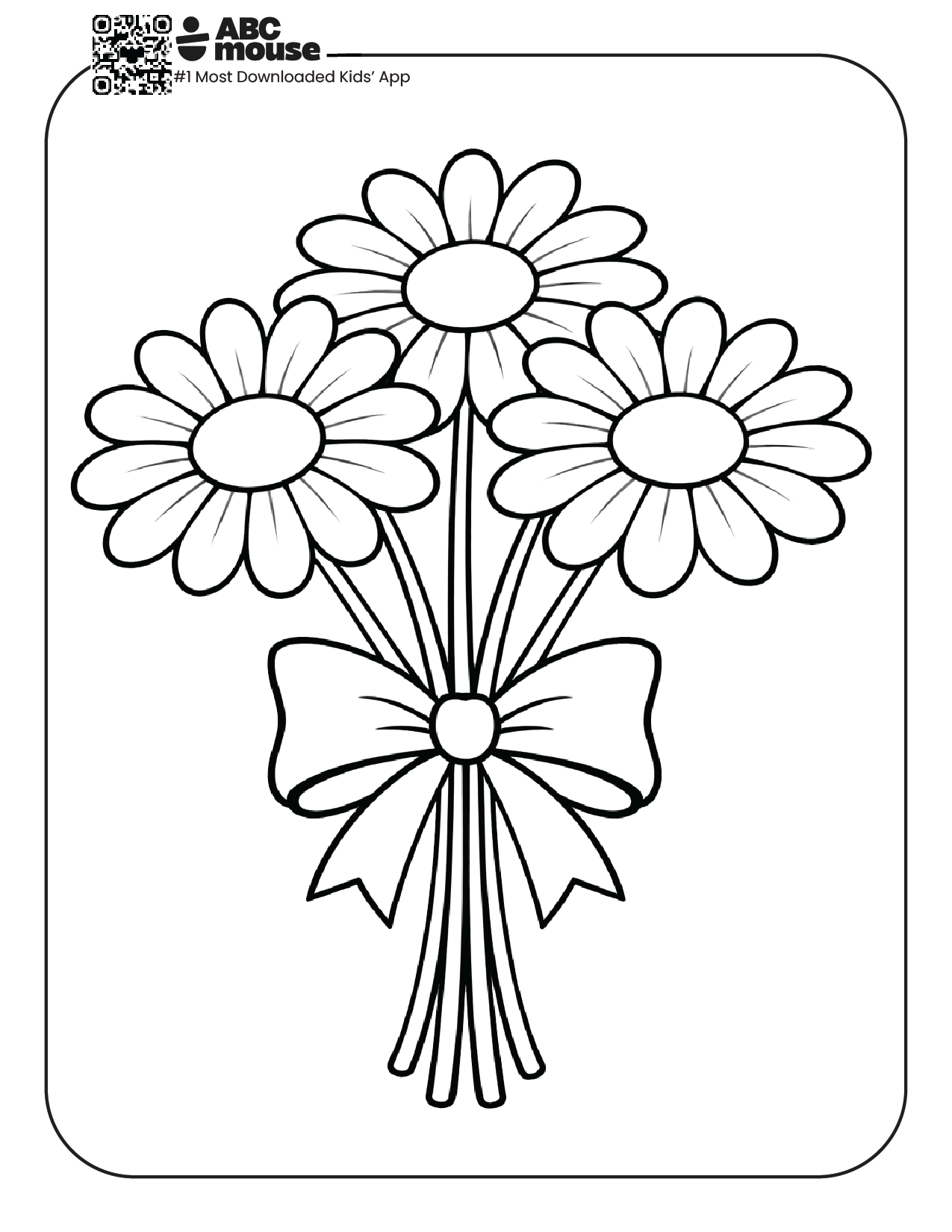 daisy bouquet free printable coloring page for kids from ABCmouse.com multiple flowers with ribbon