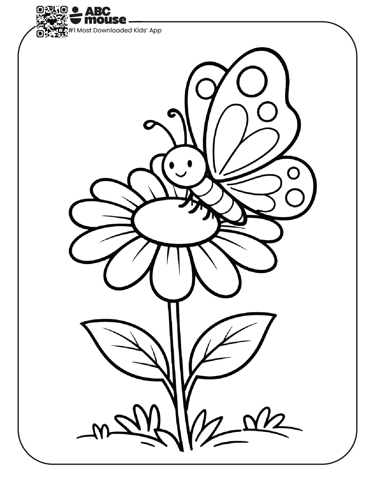 butterfly on a daisy free printable coloring page for kids from ABCmouse.com insect and flower scene