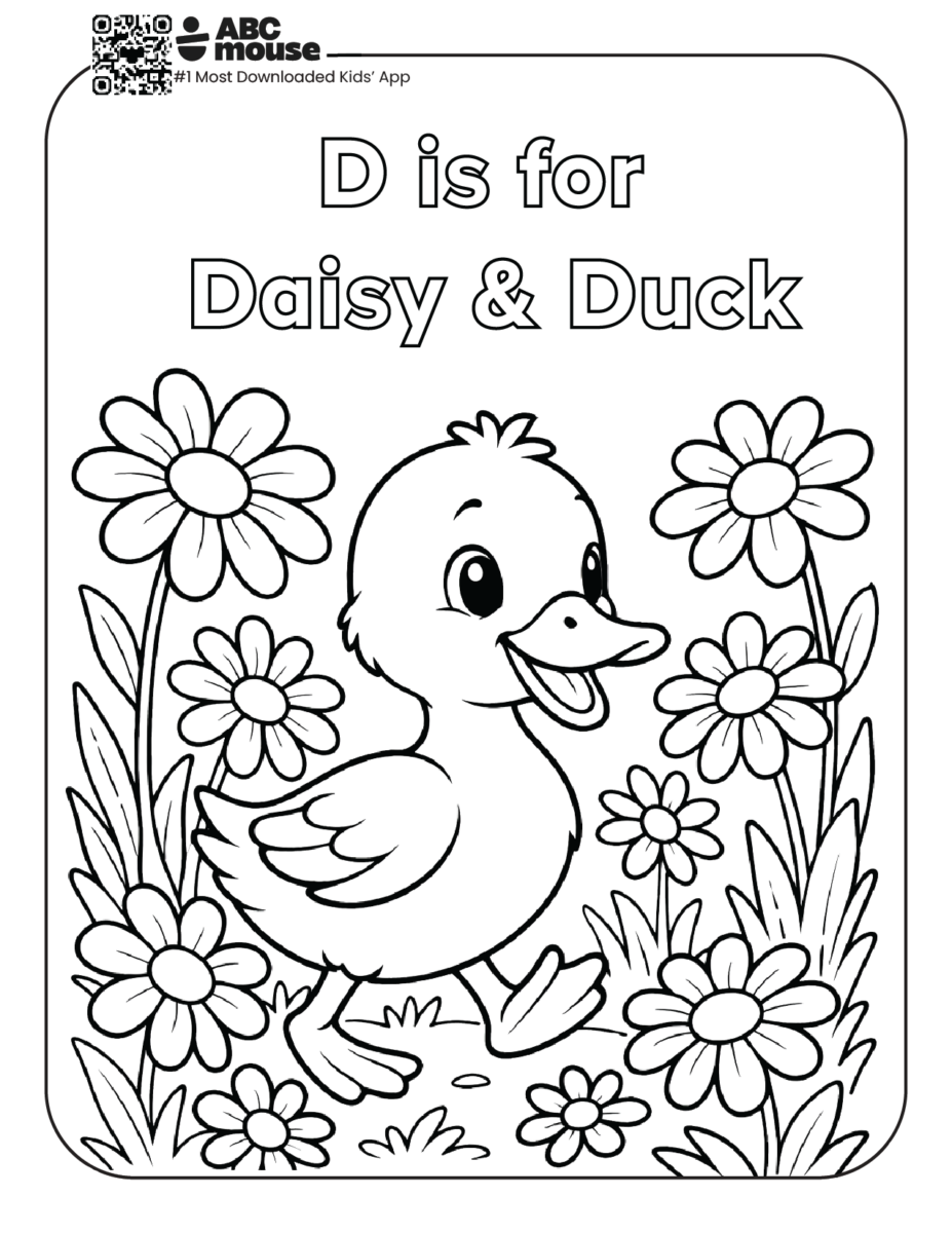 D is for daisy and duck free printable coloring page for kids from ABCmouse.com alphabet learning flower worksheet