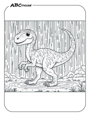 Free printable velociraptor dinosaur coloring page for kids from ABCmouse.com. 