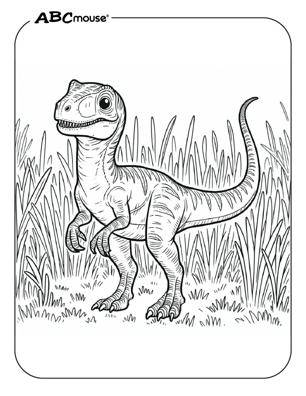 Free printable velociraptor dinosaur coloring page for kids from ABCmouse.com. 