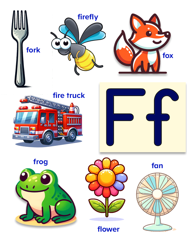 Free printable Letter F Vocabulary word printable colored poster for kids from ABCmouse.com. 
