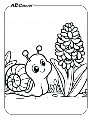Free printable snail smelling flower coloring pages for kids from ABCmouse.com. 