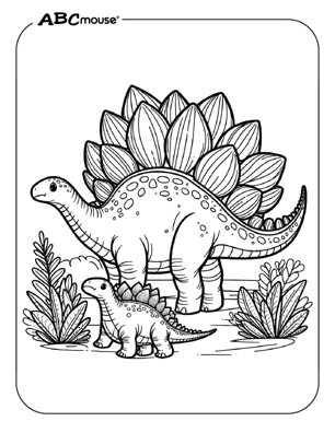 Free printable Stegosaurus Dinosaur mom and baby Coloring Page for kids. 