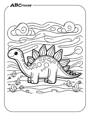 Free printable Stegosaurus Dinosaur in the wind Coloring Page for kids. 