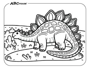 Free printable Stegosaurus Dinosaur i a field Coloring Page for kids. 