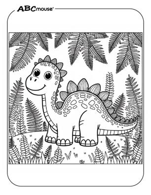 Free printable Stegosaurus Dinosaur in ferns Coloring Page for kids. 