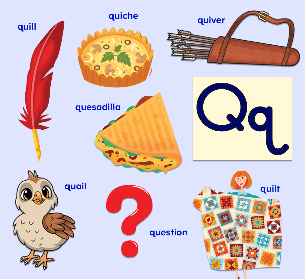 Letter Q Word List With Illustrations Printable Poster FREE Alphabet