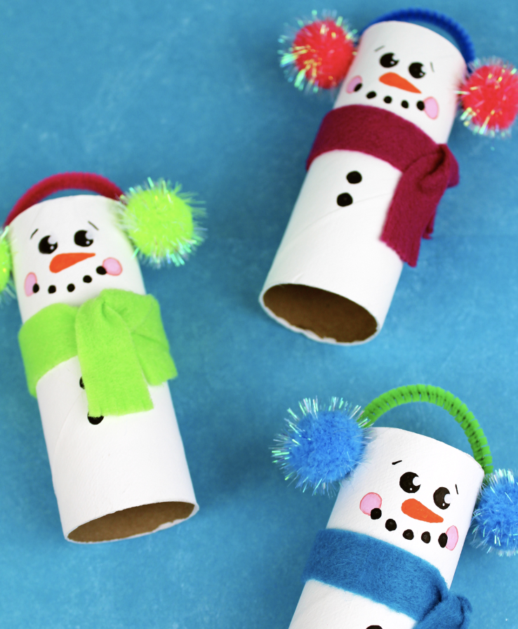 Cute toilet paper snowman craft for kids to make.