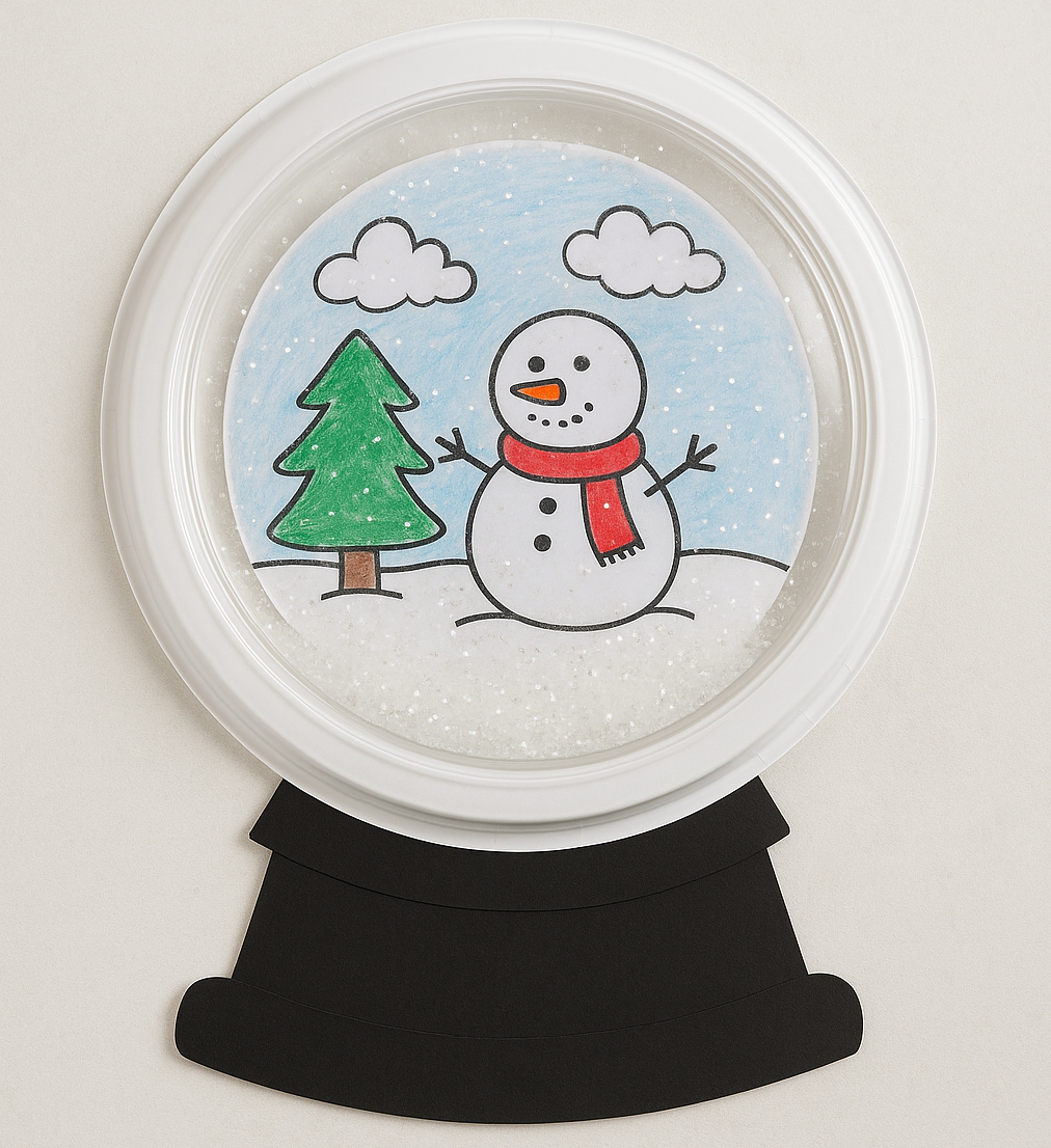 Fun white snowman themed snow globe craft for kids from ABCmouse.com.
