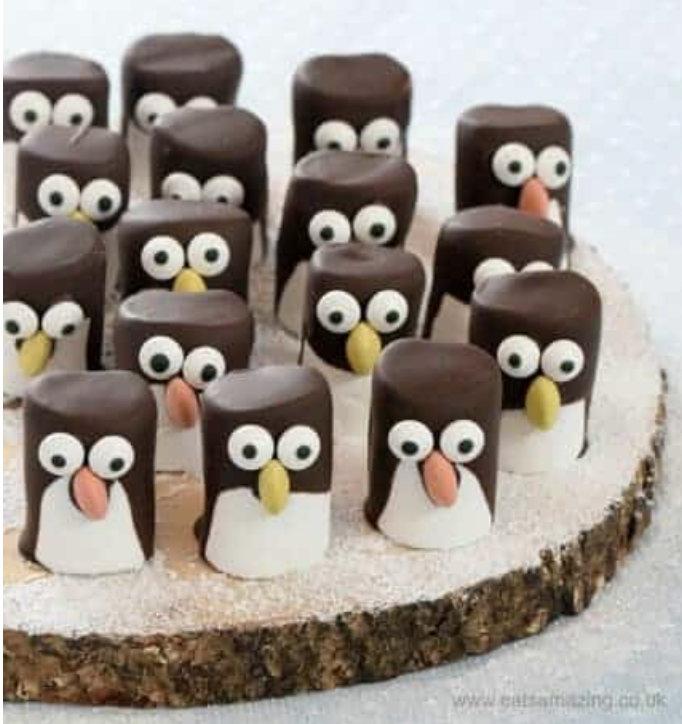 Cute penguin chocolate marshmallows.