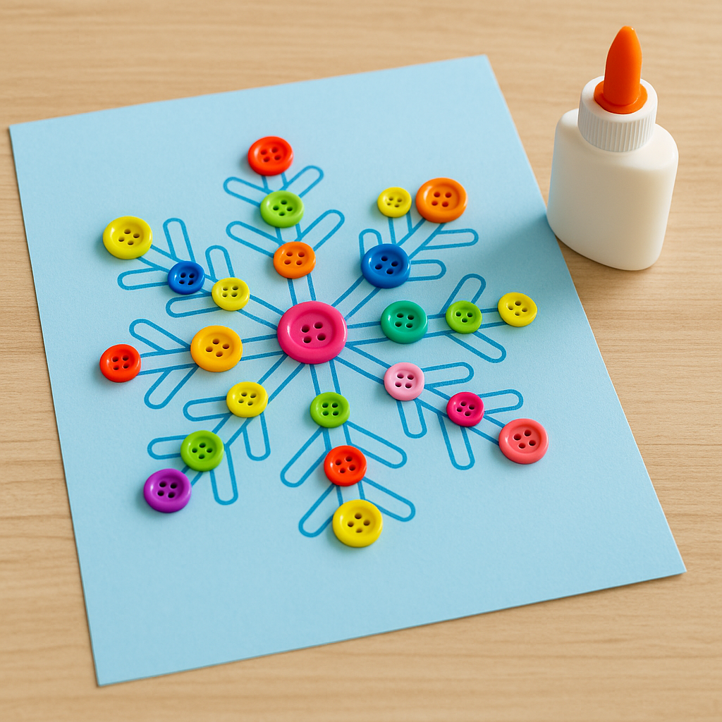 Fun paper and button snowflake craft for kids from ABCmouse.com.