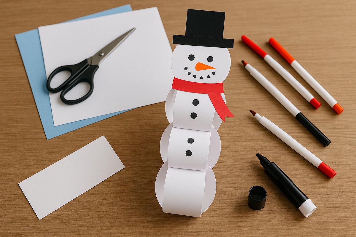 Fun paper snowman chain for kids to make from ABCmouse.com.