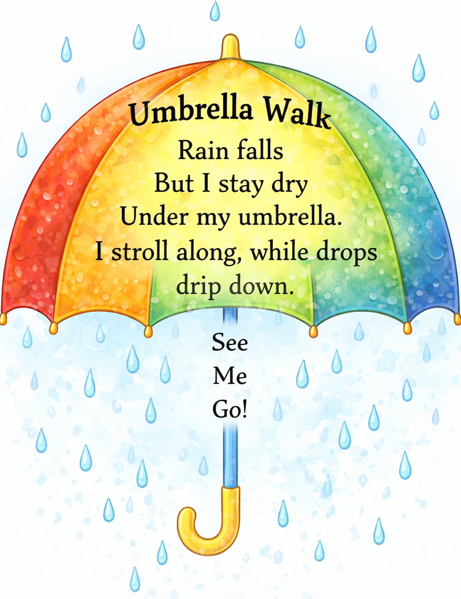 An image of a colorful umbrella with a poem called Umbrella Walk written on it.