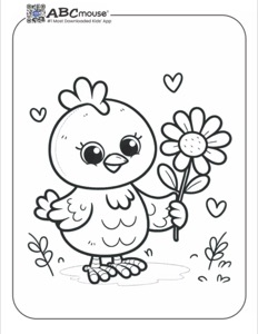 Cute coloring page of a bird holding a spring flower.