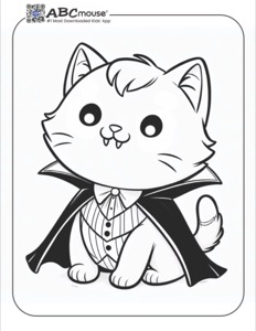 Cute cat vampire coloring page free for kids to print and color.