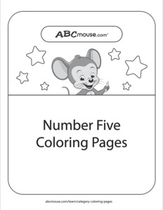 Number Five Coloring Pages with a Cartoon Mouse and Stars | ABCmouse