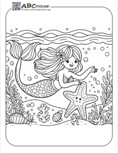 Mermaid and Ocean and Starfish Coloring Page | ABCmouse